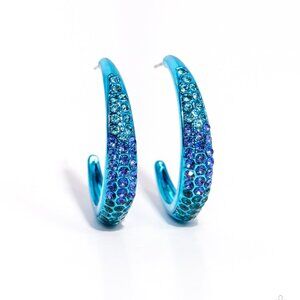 Blue rhinestone hoop earrings